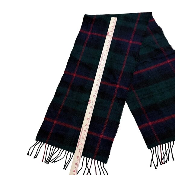 Women's Wrap Scarf Scotland Wool Blue Green Plaid Fringe Holiday Winter Shawl - Picture 4 of 4